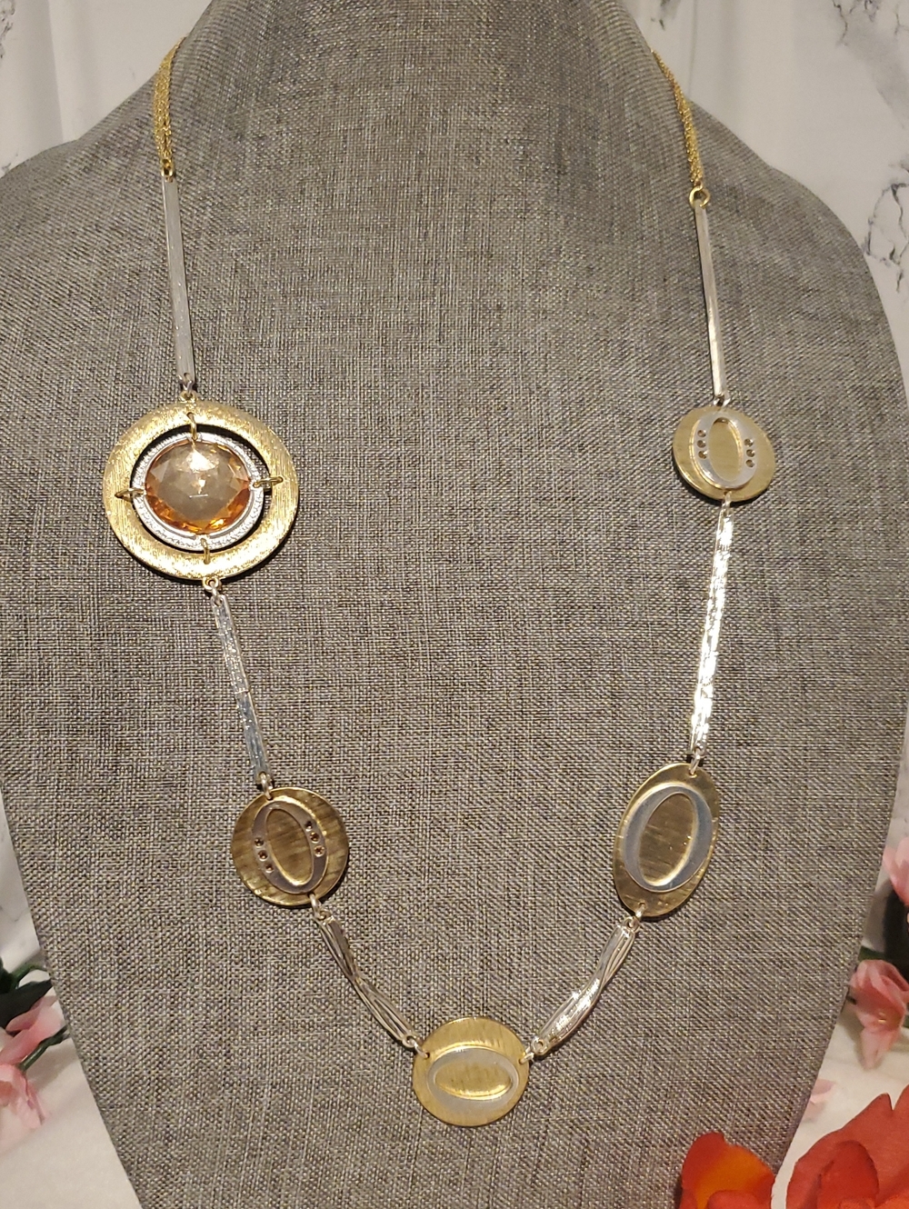 Chico's Gold & Silver Tone Mixed-Metal Pendant Station Necklace